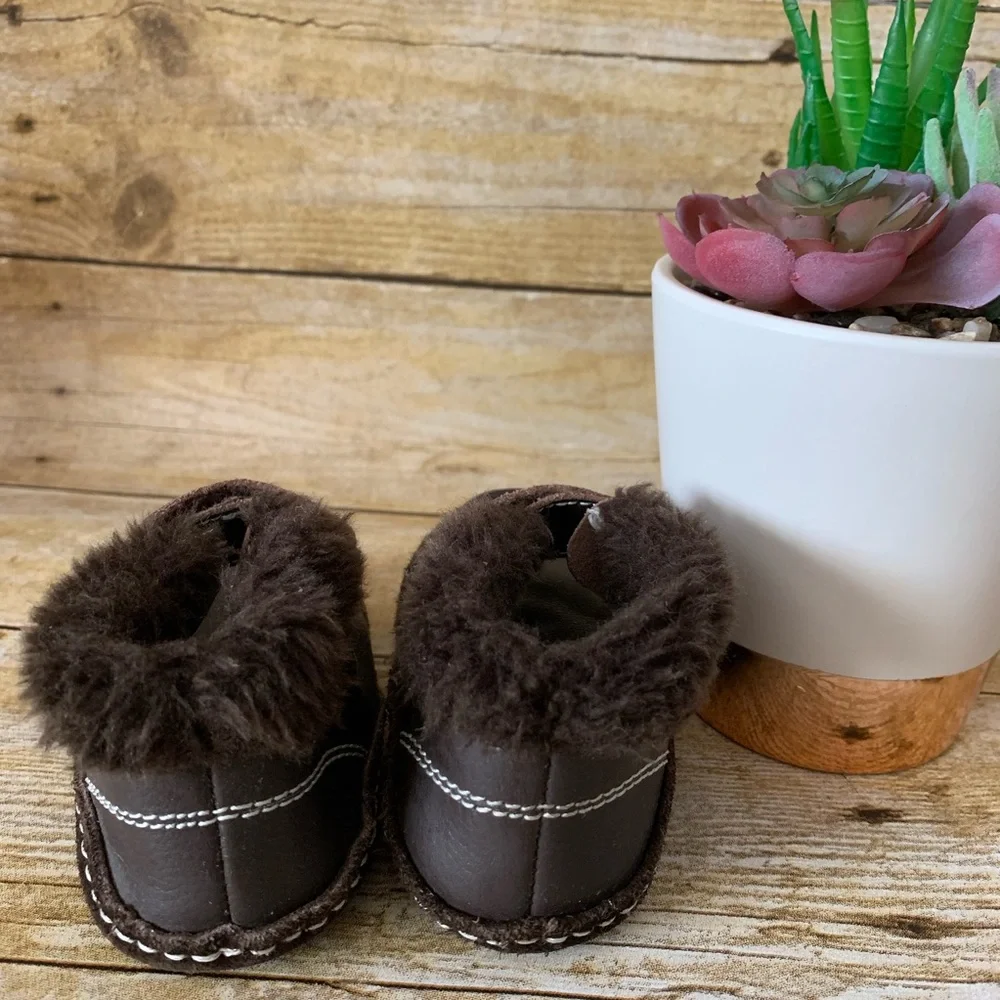 Leather boots moccasins 4 kids faux fur lined booties treaded bottom walkers